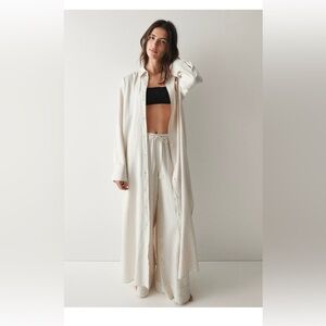 H&M Long Sleeve Button-Down Cream Maxi Dress
